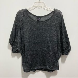 Decoded Women’s Fancy Going Out Lurex Knit Mesh Sheer Bat-Sleeve Top